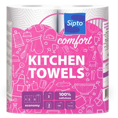 СИПТО Deco Бумажные кухонные полотенца Comfort 2х сл.108 лист. 1*2 рул.