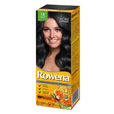 Рябина Rowena Стойкая крем-краска для волос, тон 1.0 Черный