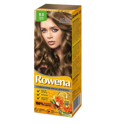 Рябина Rowena Стойкая крем-краска для волос тон 8.0 Светло-русый